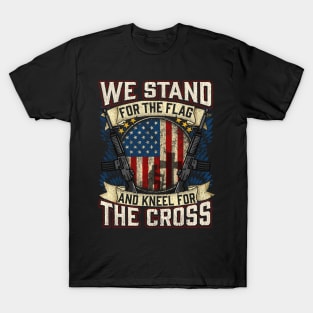 We Stand For The Flag And Kneel For The Cross print USA T-Shirt